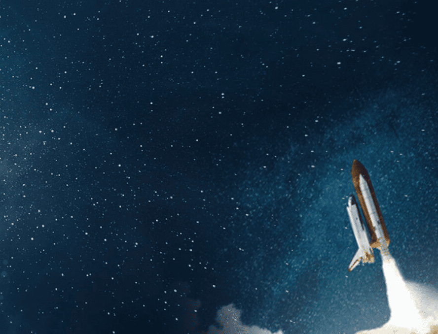 space shuttle with milky way background